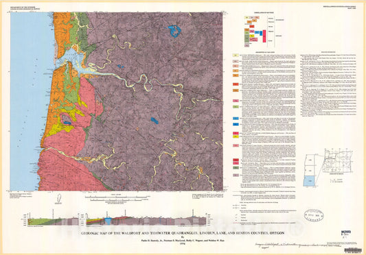 Map : Geologic map of the Waldport and Tidewater quadrangles, Lincoln, Lane, and Benton Counties, Oregon, 1976 Cartography Wall Art :