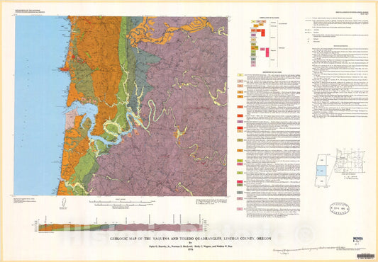 Map : Geologic map of the Yaquina and Toledo quadrangles, Lincoln County, Oregon, 1976 Cartography Wall Art :