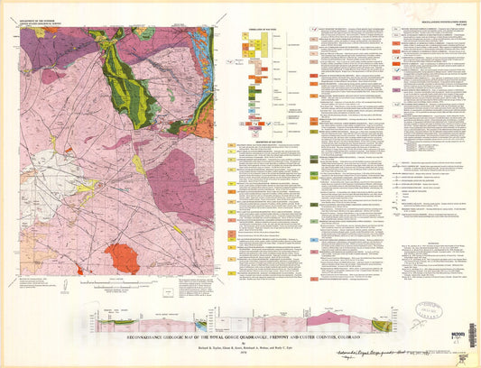 Map : Reconnaissance geologic map of the Royal Gorge quadrangle, Fremont and Custer Counties, Colorado, 1975 Cartography Wall Art :