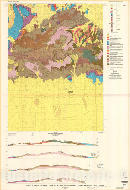 Map : Geologic map of the Park Valley quadrangle, Box Elder County, Utah, and Cassia County, Idaho, 1975 Cartography Wall Art :