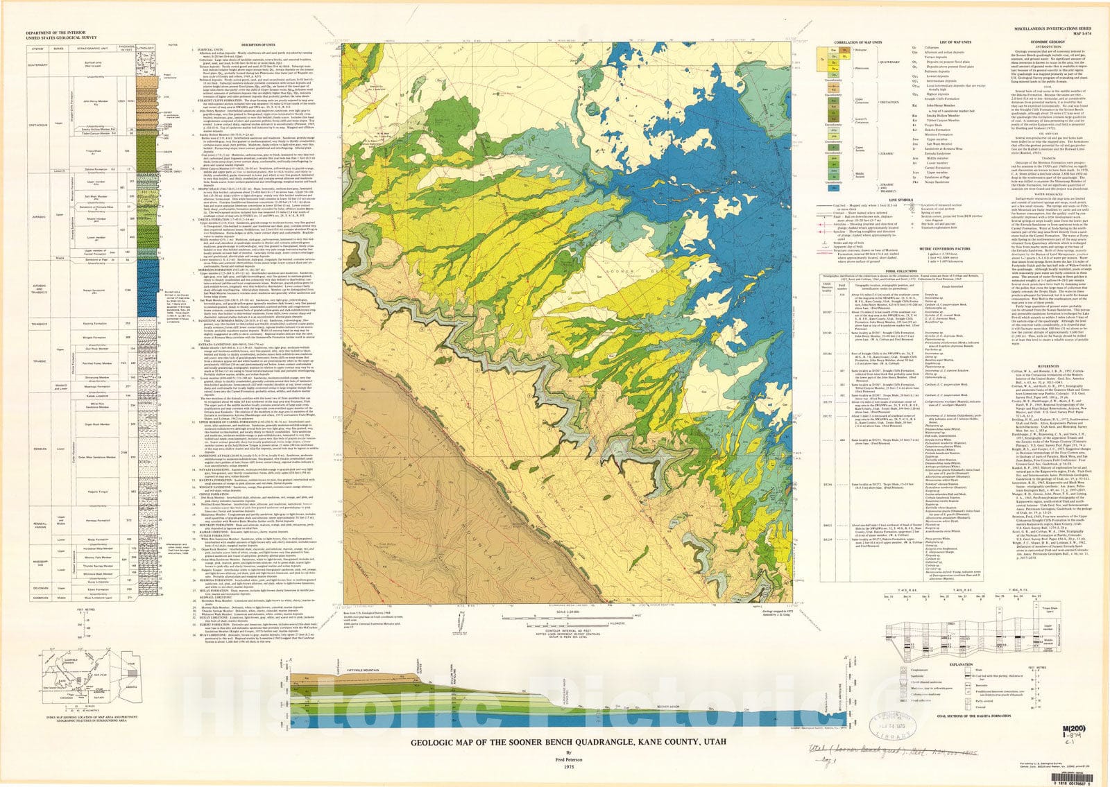 Map : Geologic map of the Sooner Bench quadrangle, Kane County, Utah, 1975 Cartography Wall Art :