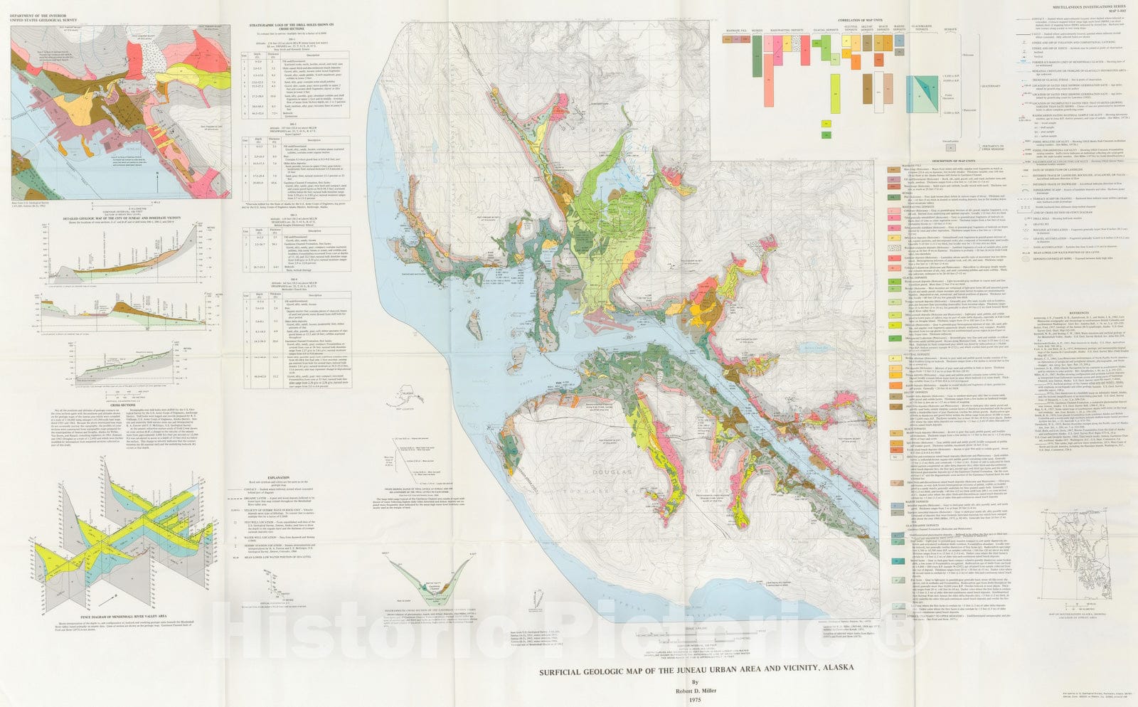 Map : Surficial geologic map of the Juneau urban area and vicinity, Alaska, 1975 Cartography Wall Art :