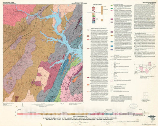 Map : Interpretive geologic map of the bedrock, showing radioactivity, and aeromagnetic map of the Salisbury, Southmont, Rockwell, and G, 1975 Cartography Wall Art :