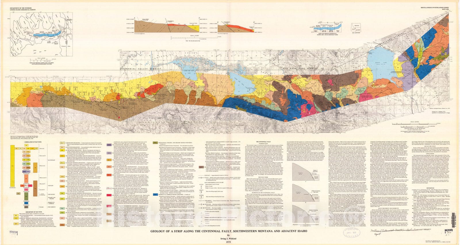 Map : Geology of a strip along the Centennial Fault, southwestern Montana and adjacent Idaho, 1975 Cartography Wall Art :