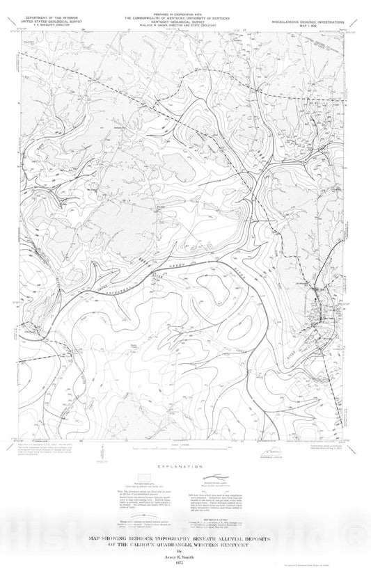 Map : Map showing bedrock topography beneath alluvial deposits of the Calhoun quadrangle, western Kentucky, 1975 Cartography Wall Art :
