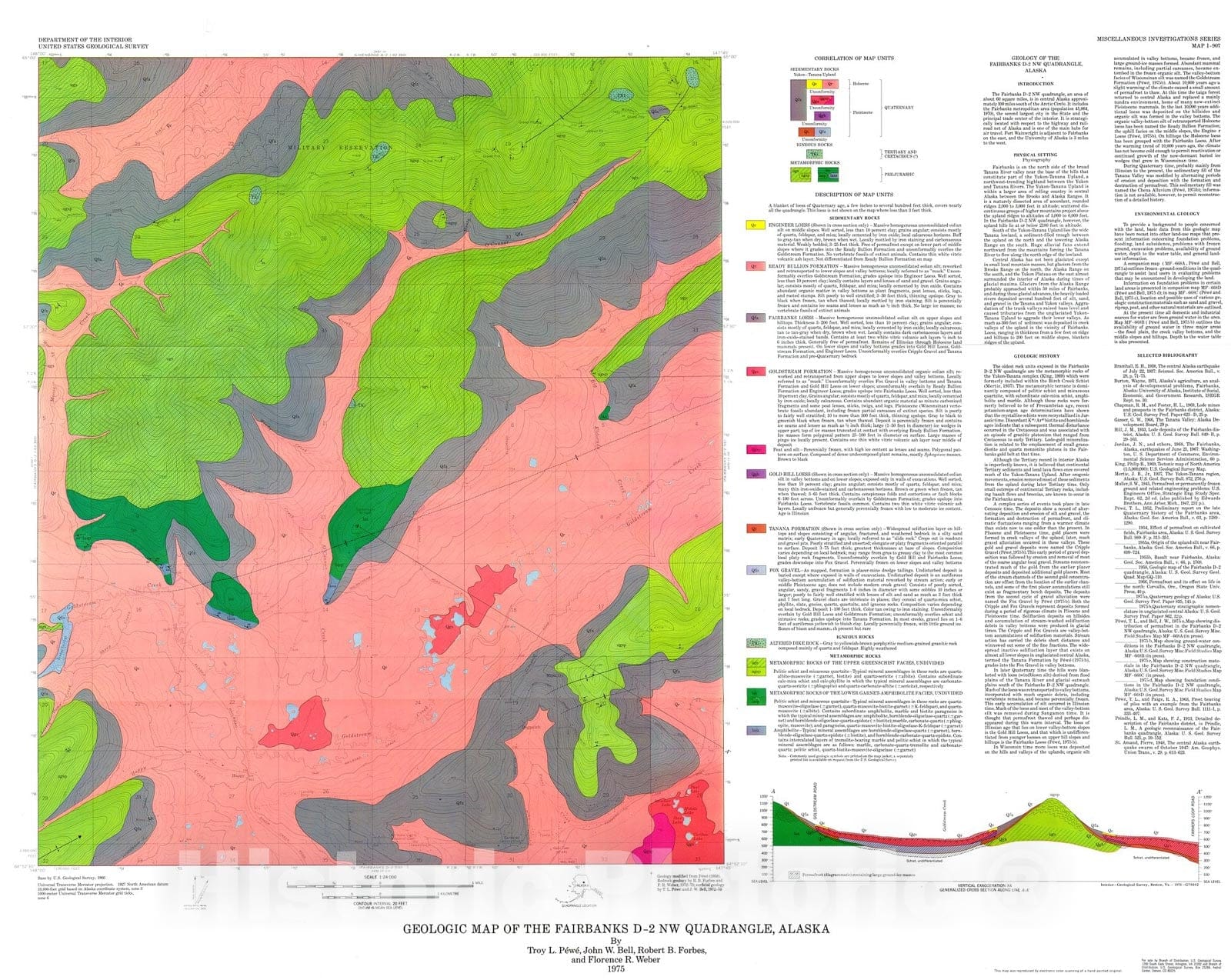 Map : Geologic map of the Fairbanks D-2 NW quadrangle, Alaska, 1975 Cartography Wall Art :