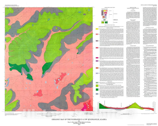 Map : Geologic map of the Fairbanks D-2 NW quadrangle, Alaska, 1975 Cartography Wall Art :