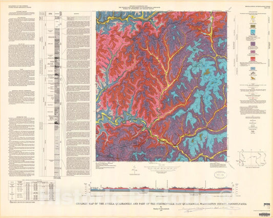 Map : Geologic map of the Avella quadrangle and part of the Steubenville East quadrangle, Washington County, Pennsylvania, 1976 Cartography Wall Art :