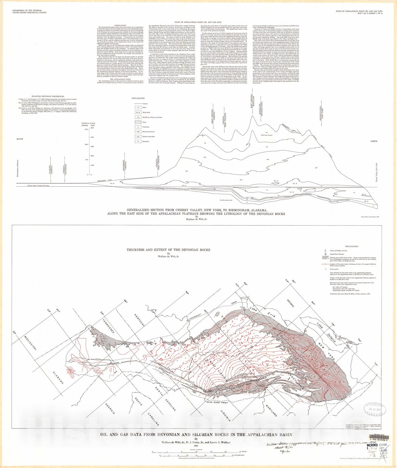 Map : Oil and gas data from Devonian and Silurian rocks in the Appalachian basin, 1975 Cartography Wall Art :