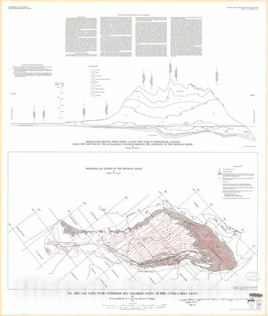 Map : Oil and gas data from Devonian and Silurian rocks in the Appalachian basin, 1975 Cartography Wall Art :