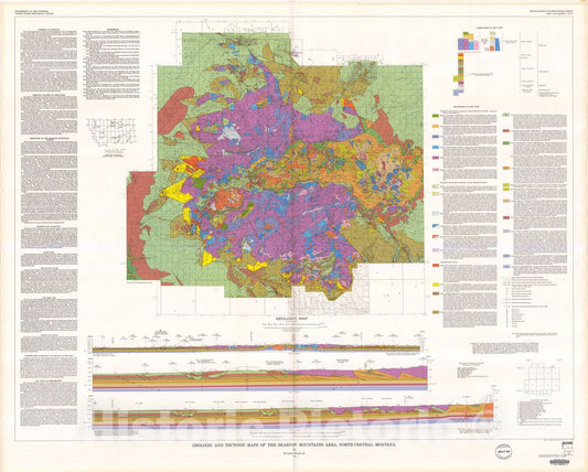 Map : Geologic and tectonic maps of the Bearpaw Mountains area, north-central Montana, 1976 Cartography Wall Art :