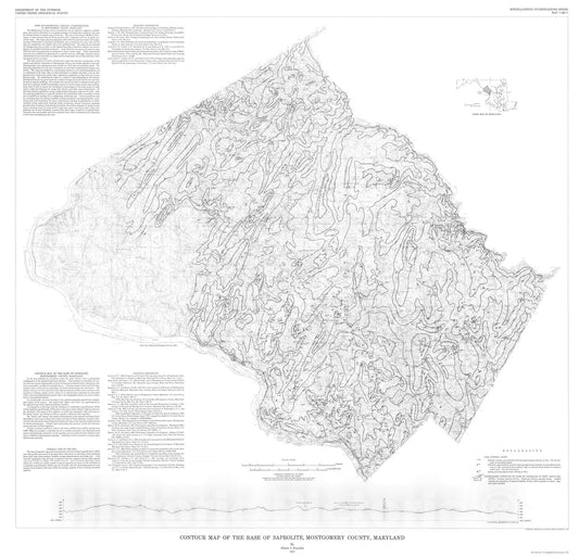Map : Contour map of the base of saprolite, Montgomery County, Maryland, 1975 Cartography Wall Art :