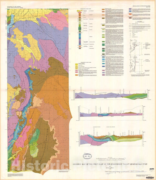 Map : Geologic map of the west half of the Strawberry Valley quadrangle, Utah, 1976 Cartography Wall Art :
