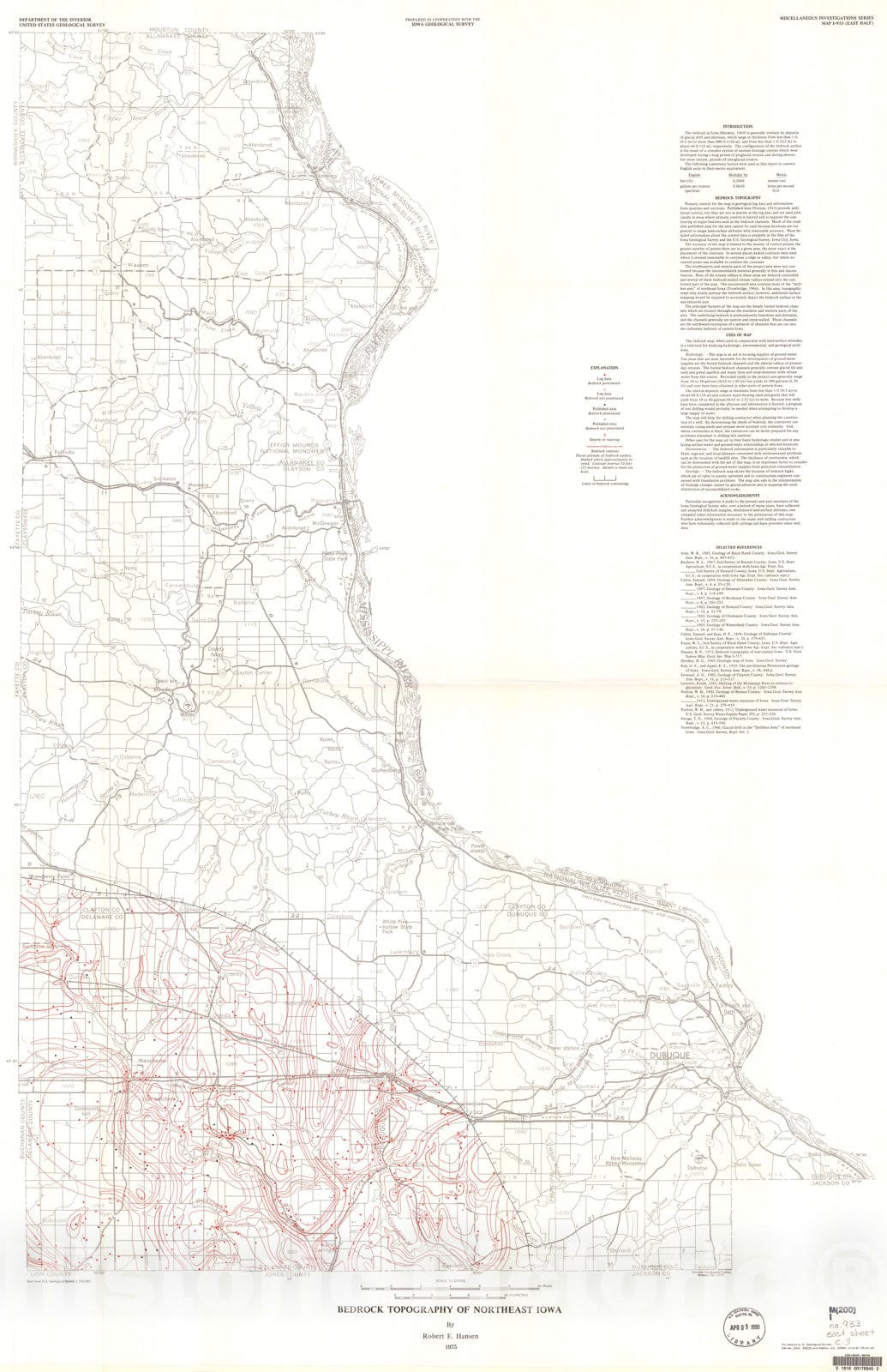 Map : Bedrock topography of northeast Iowa, 1975 Cartography Wall Art :