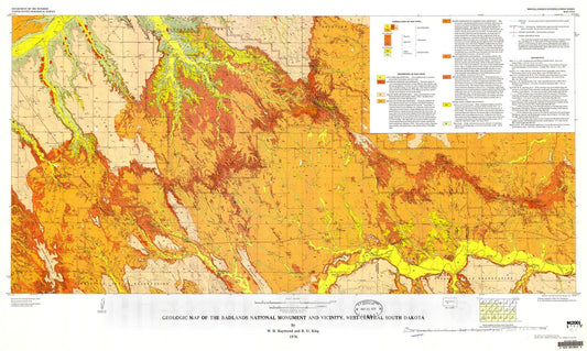 Map : Geologic map of the Badlands National Monument and vicinity, west-central South Dakota, 1976 Cartography Wall Art :
