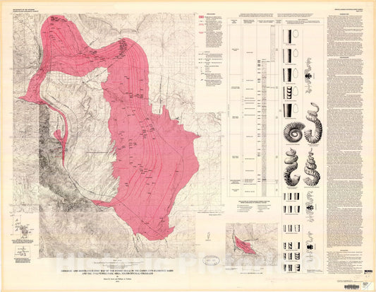Map : Geologic and biostratigraphic map of the Pierre Shale in the Canon City - Florence basin and the Twelvemile Park area, south-central Colorado, 1975 Cartography Wall Art :
