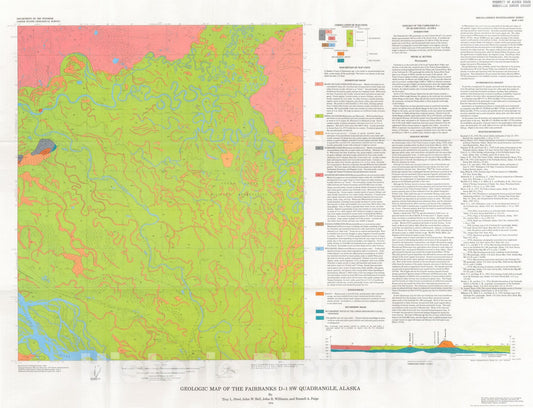 Map : Geologic map of the Fairbanks D-1 SW quadrangle, Alaska, 1976 Cartography Wall Art :