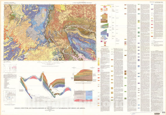 Map : Geology, structure, and uranium deposits of the Gallup one degree x two degrees quadrangle, New Mexico and Arizona, one977 Cartography Wall Art :