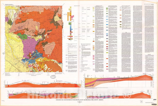 Map : Geologic map and sections of the Rincon Valley quadrangle, Pima County, Arizona, 1977 Cartography Wall Art :