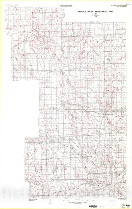 Map : Bedrock topography of central Iowa, 1985 Cartography Wall Art :