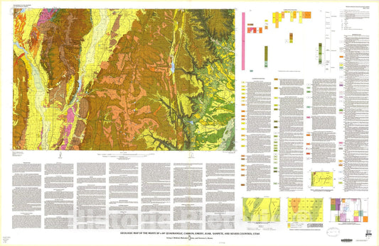 Map : Geologic map of the Manti 30' x 60' quadrangle, Carbon, Emery, Juab, Sanpete, and Sevier Counties, Utah, 1987 Cartography Wall Art :