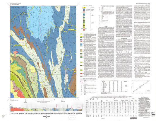 Map : Geologic map of the Medicine Mountain quadrangle, Pennington County, South Dakota, 1986 Cartography Wall Art :