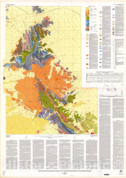 Map : Geologic map and cross sections of the Dragoon Mountains, southeastern Arizona, 1987 Cartography Wall Art :