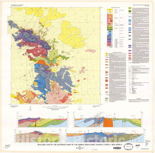 Map : Geologic map of the northern part of the Animas Mountains, Hidalgo County, New Mexico, 1986 Cartography Wall Art :