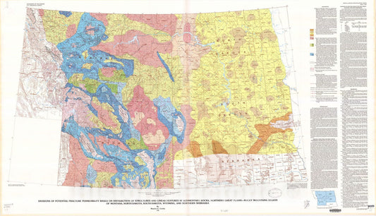 Map : Divisions of potential fracture permeability based on distribution of structures and linear features in sedimentary rocks, Great P, 1986 Cartography Wall Art :