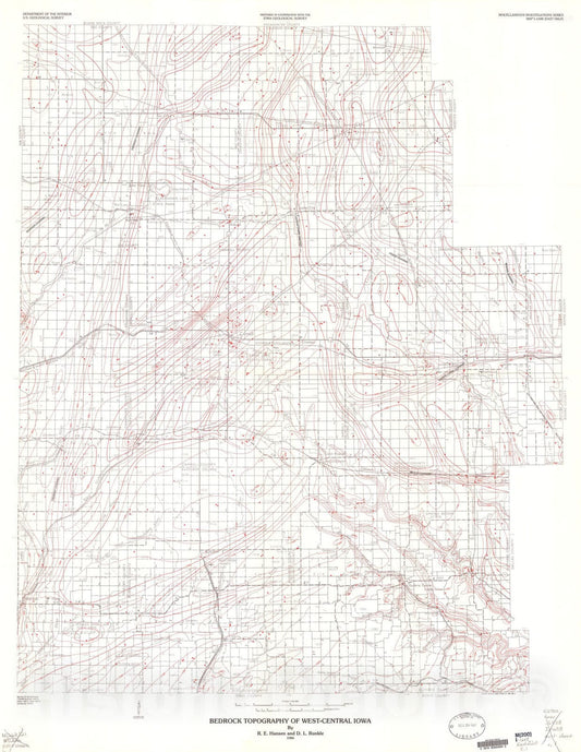 Map : Bedrock topography of west-central Iowa, 1986 Cartography Wall Art :