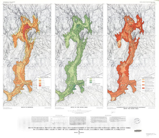 Map : Depth to bedrock, depth to water table, and classification of unconsolidated materials above the water table , 1986 Cartography Wall Art :