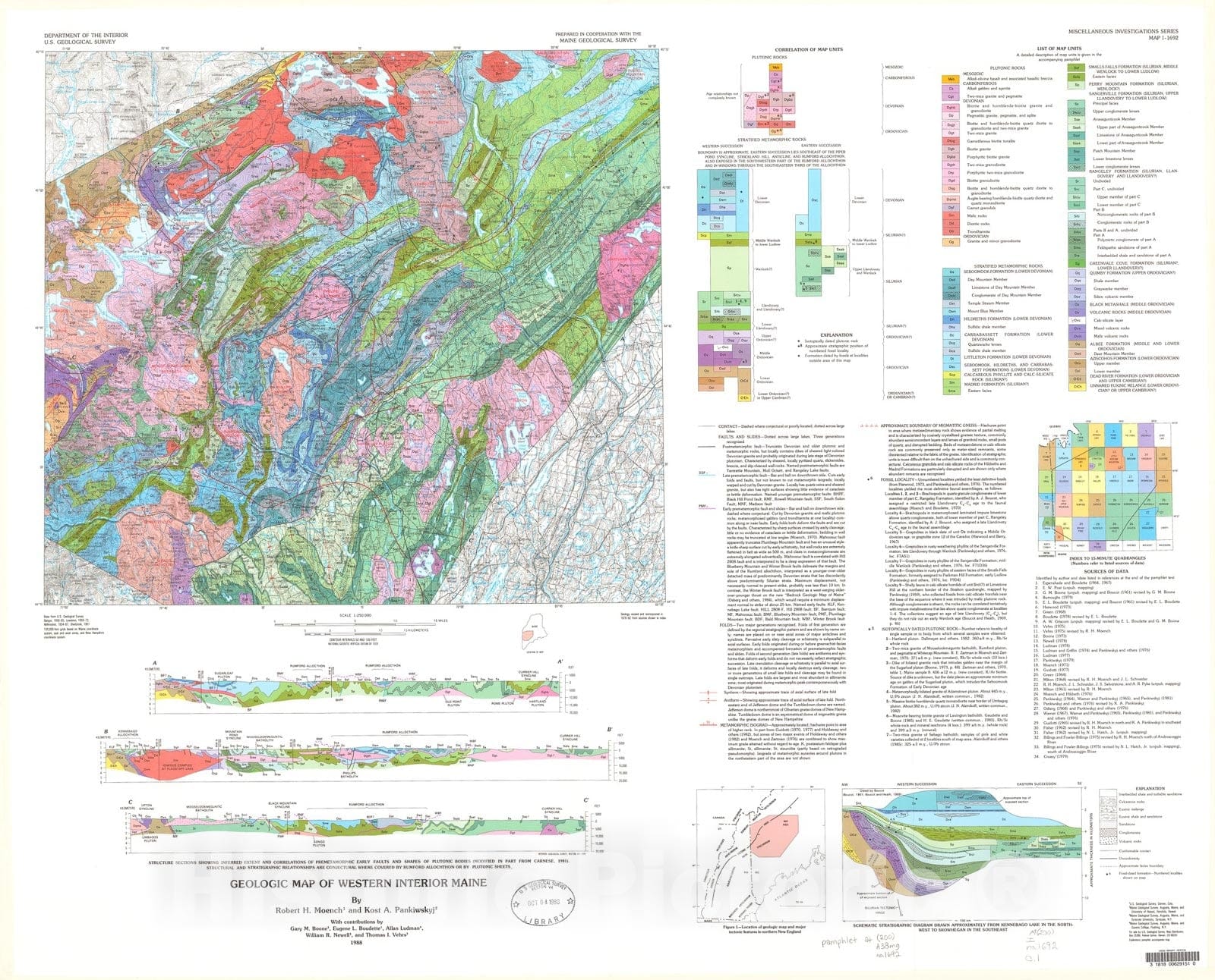 Map : Geologic map of western interior Maine, 1988 Cartography Wall Art :