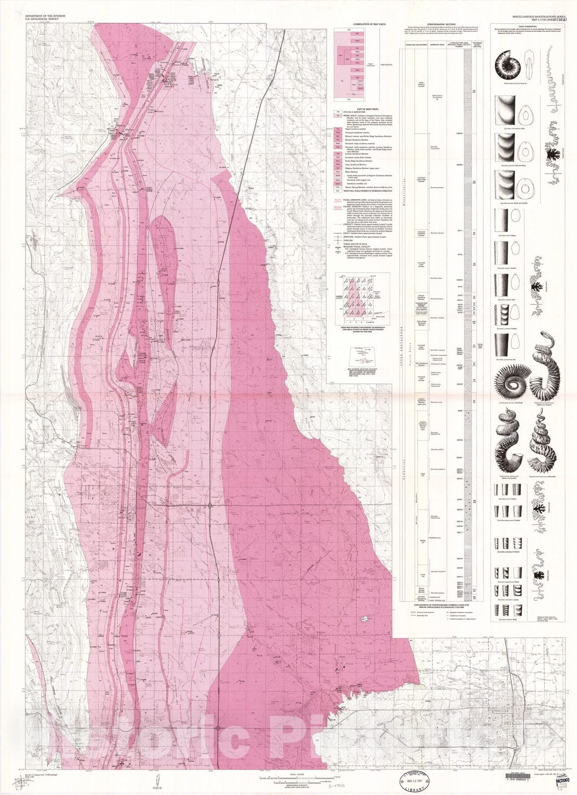 Map : Geologic, biostratigraphic, and structure map of the Pierre Shale between Loveland and Round Butte, Colorado, 1986 Cartography Wall Art :