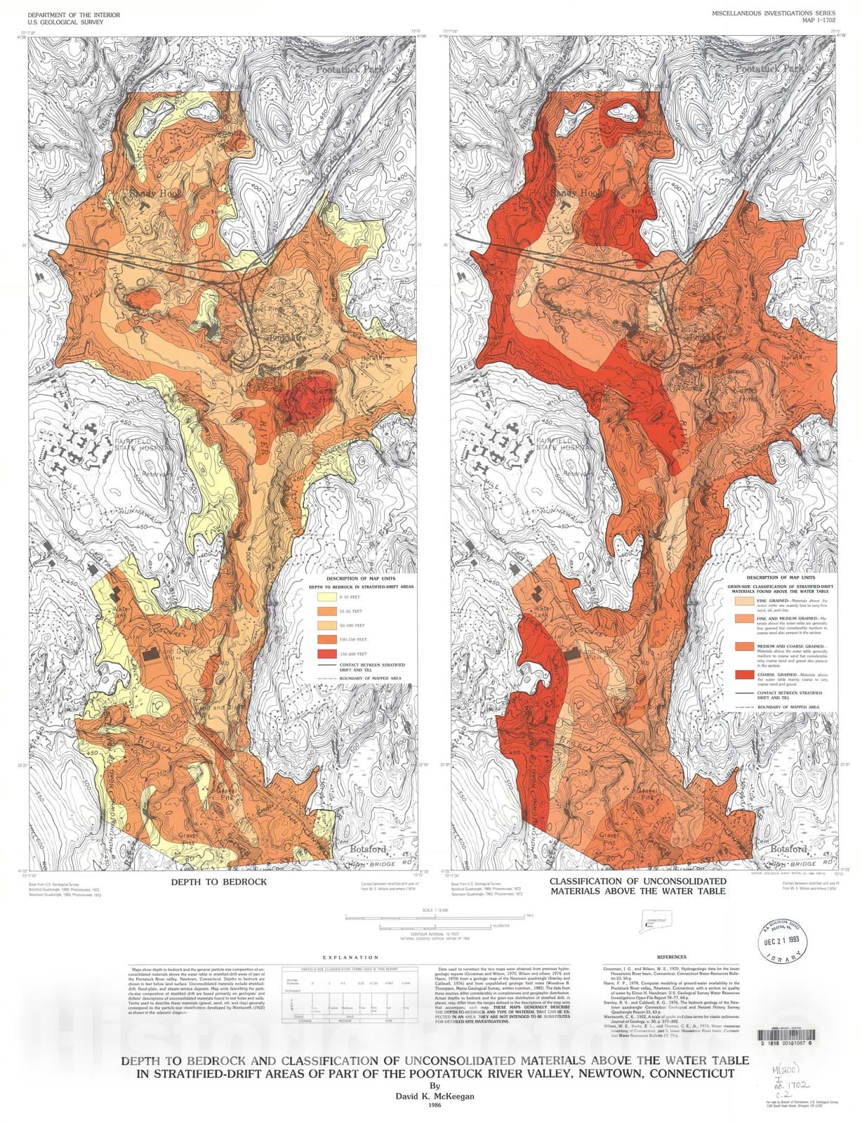 Map : Depth to bedrock and classification of unconsolidated materials above the water table in stratified-drift areas, 1986 Cartography Wall Art :