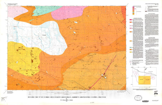 Map : Geologic map of the Dunbar and Dunbar NE quadrangles, Marinette and Florence Counties, Wisconsin, 1988 Cartography Wall Art :