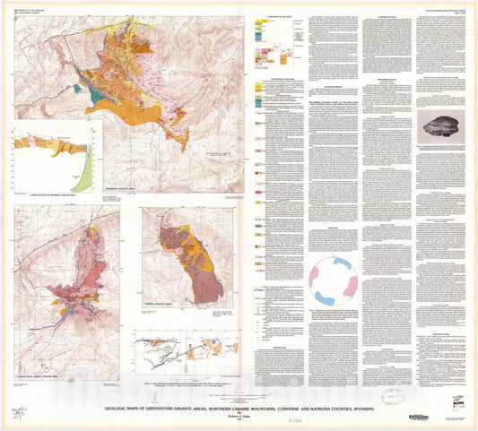 Map : Geologic maps of the greenstone-granite areas, northern Laramie Mountains, Converse and Natrona Counties, Wyoming, 1987 Cartography Wall Art :