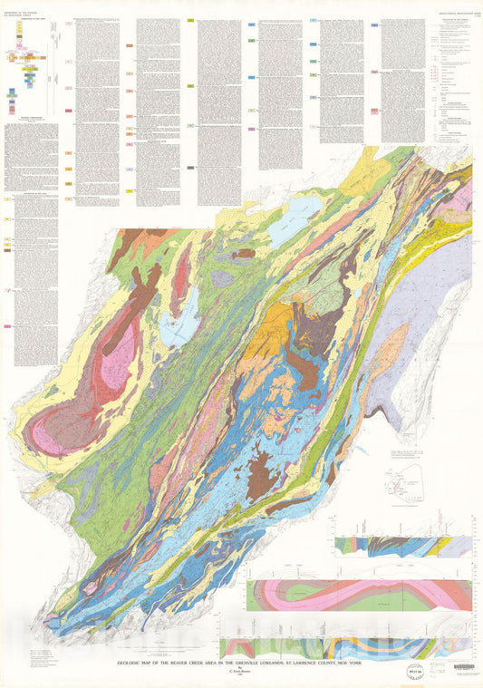 Map : Geologic map of the Beaver Creek area in the Grenville lowlands, St. Lawrence County, New York, 1989 Cartography Wall Art :
