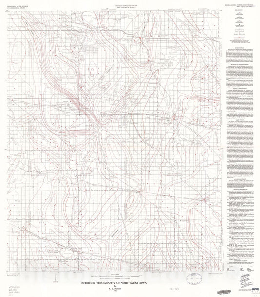 Map : Bedrock topography of northwest Iowa, 1986 Cartography Wall Art :