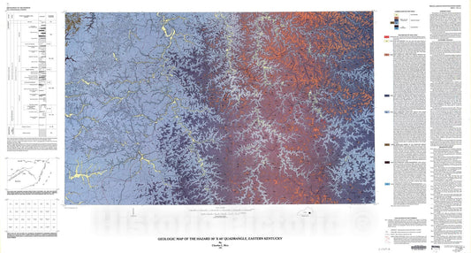 Map : Geologic map of the Hazard 30' X 60' quadrangle, eastern Kentucky, 1985 Cartography Wall Art :
