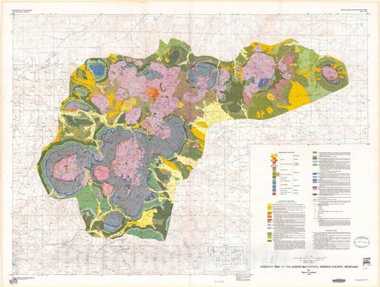 Map : Geologic map of the Judith Mountains, Fergus County, Montana, 1988 Cartography Wall Art :