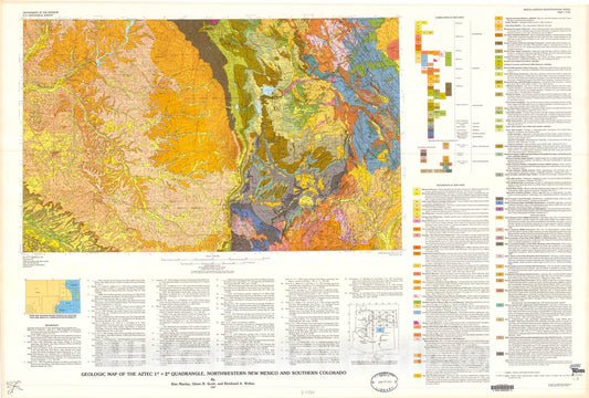 Map : Geologic map of the Aztec one degree x two degrees quadrangle, northwestern New Mexico and southern Colorado, one987 Cartography Wall Art :