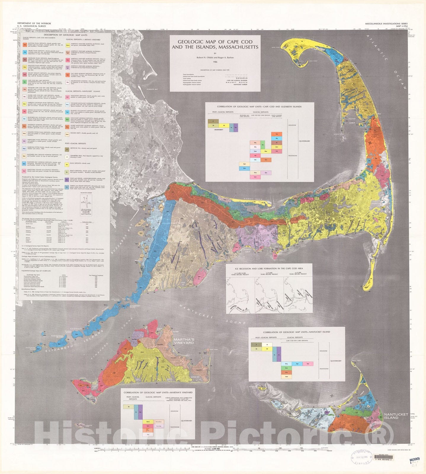 Map : Geologic map of Cape Cod and the islands, Massachusetts, 1986 Cartography Wall Art :