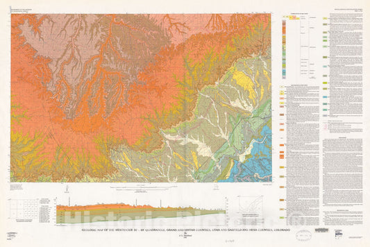Map : Geologic map of the Westwater 30' X 60' quadrangle, Grand and Uintah Counties, Utah and Garfield and Mesa Counties, Colorado, 1988 Cartography Wall Art :