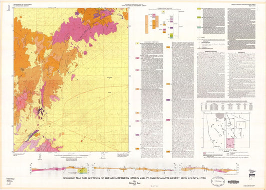Map : Geologic map and sections of the area between Hamlin Valley and Escalante Desert, Iron County, Utah, 1987 Cartography Wall Art :