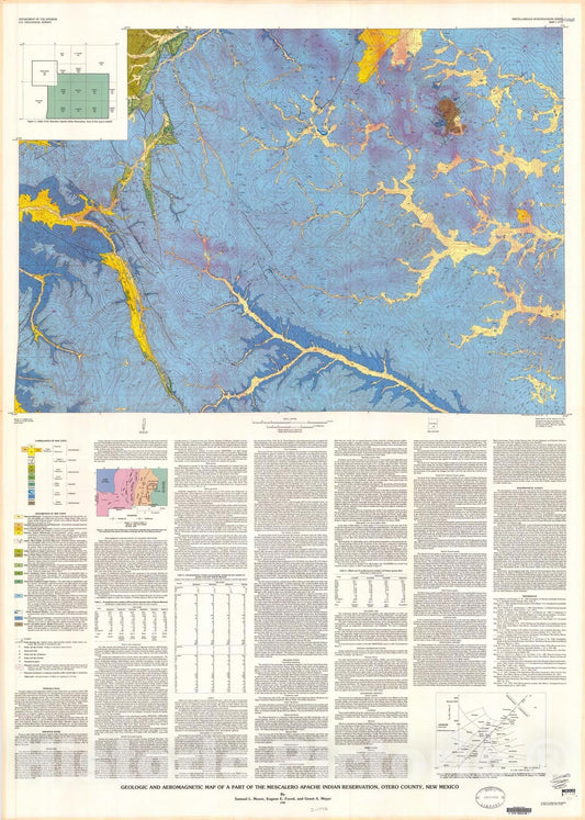 Map : Geologic and aeromagnetic map of a part of the Mescalero Apache Indian Reservation, Otero County, New Mexico, 1988 Cartography Wall Art :