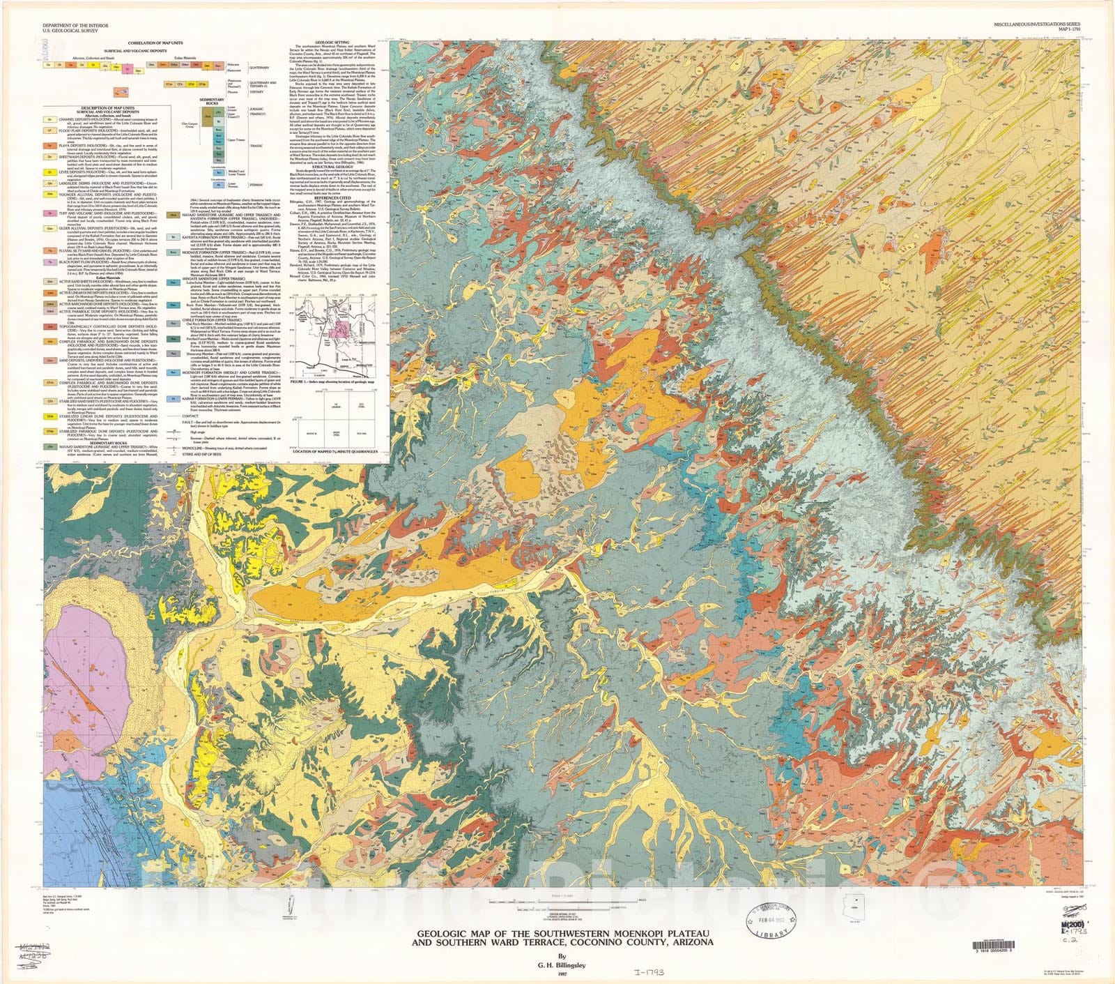 Map : Geologic map of the southwestern Moenkopi Plateau and southern Ward Terrace, Coconino County, Arizona, 1987 Cartography Wall Art :