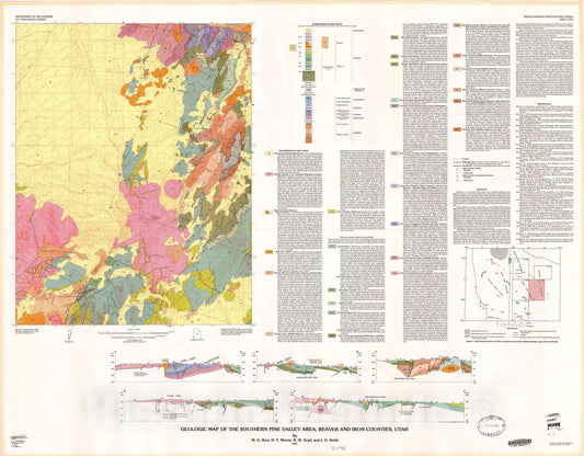 Map : Geologic map of the southern Pine Valley area, Beaver and Iron Counties, Utah, 1987 Cartography Wall Art :
