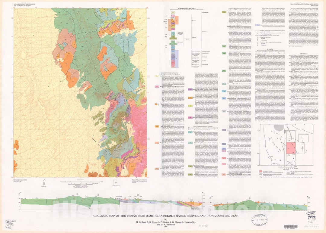 Map : Geologic map of the Indian Peak (southern Needle) Range, Beaver and Iron Counties, Utah, 1987 Cartography Wall Art :