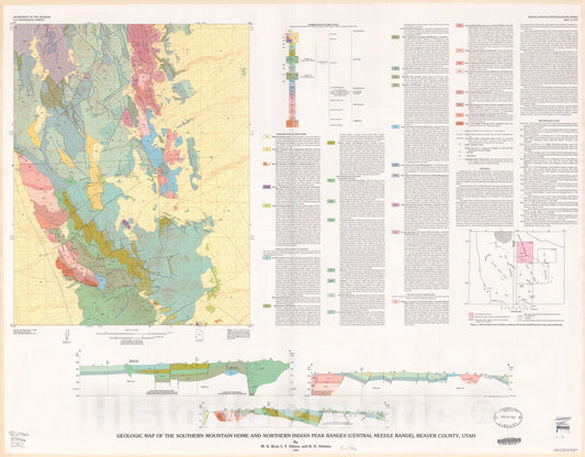 Map : Geologic map of the southern Mountain Home and northern Indian Peak Ranges (central Needle Range), Beaver County, Utah, 1987 Cartography Wall Art :