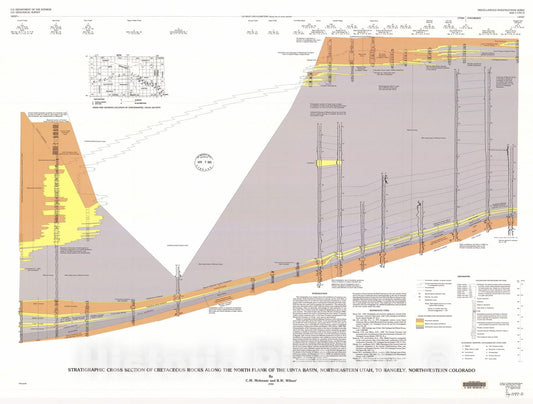 Map : Stratigraphic cross section of Cretaceous rocks along the north-flank of the Uinta Basin, northeastern Utah, to Rangely, northwestern Colorado, 1993 Cartography Wall Art :